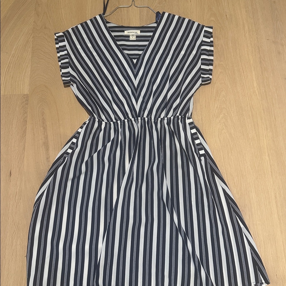 Monteau Navy and White Striped Dress